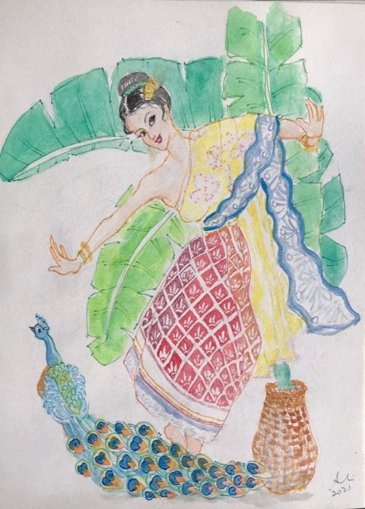 Картина под названием "Dancers in the worl…" - Suann Li, Подлинное произведение искусства, Акварель
