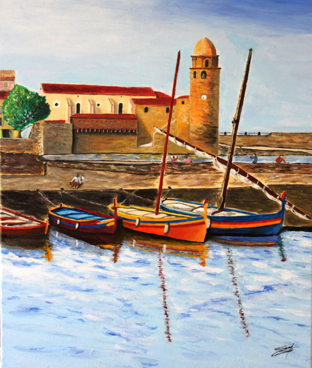 Peinture intitulée "Port de Collioure" par Francois Suard, Œuvre d'art originale, Acrylique