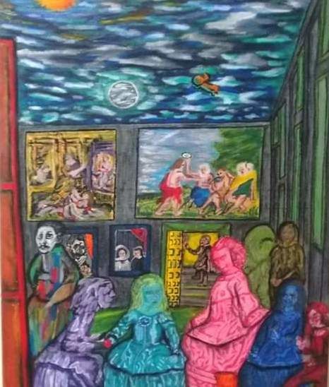 Malerei mit dem Titel "Las meninas" von Hiper Cubiko, Original-Kunstwerk, Acryl