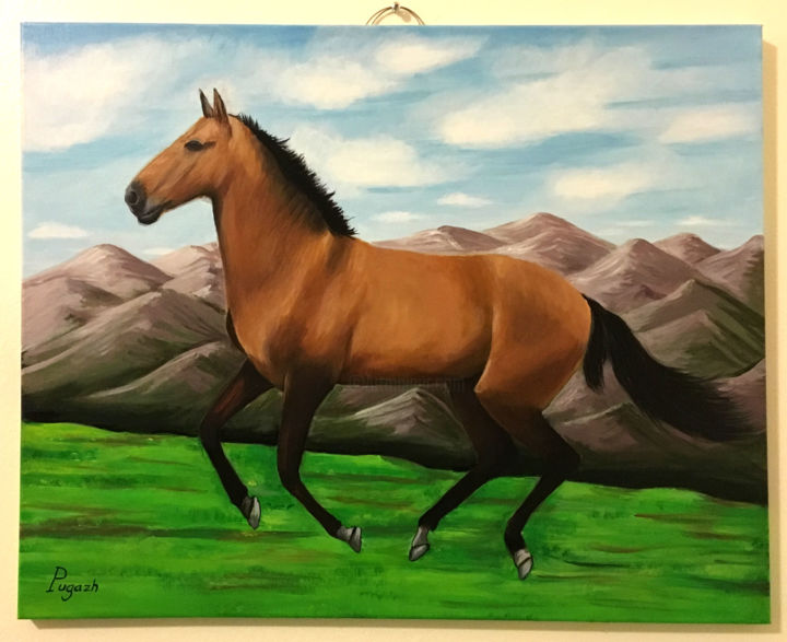 Painting titled "Riding-the-rockies.…" by Subbiah Pugazhenthi, Original Art, Acrylic