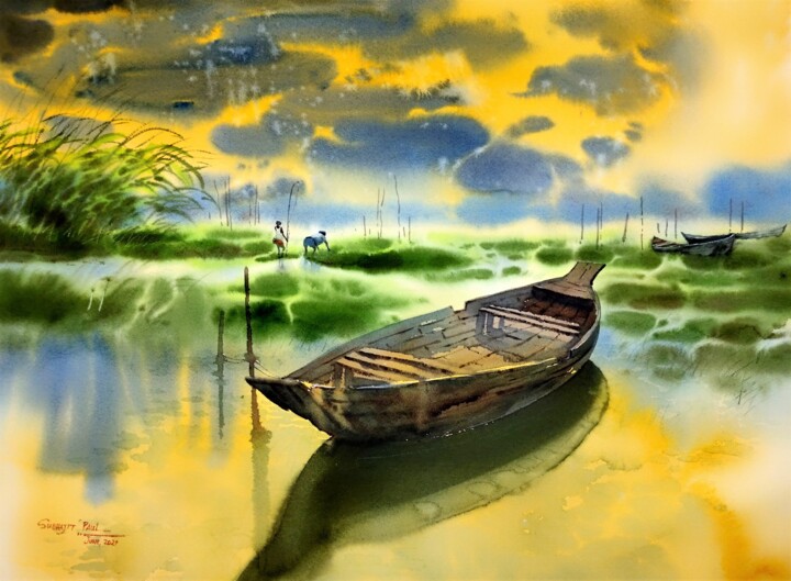 Painting titled "Glimpse of Deepar B…" by Subhajit Paul, Original Artwork, Watercolor