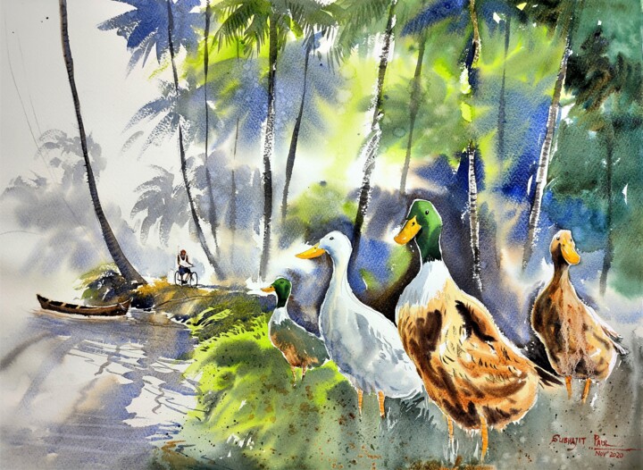 Painting titled "Morning Glory VII" by Subhajit Paul, Original Artwork, Watercolor