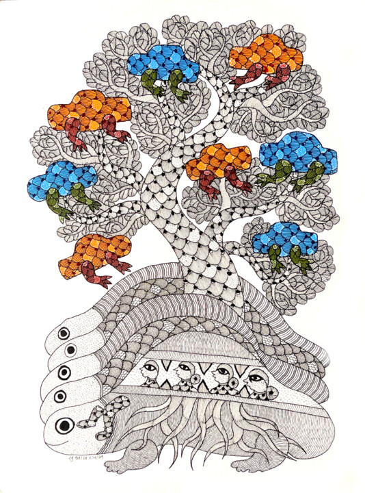 Painting titled "Tree Of Life 3" by Subhash Vyam, Original Artwork, Acrylic