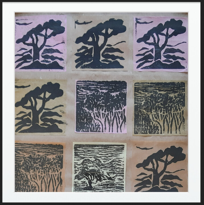 Prenten & gravures getiteld "Landscape VI" door Suca, Origineel Kunstwerk, Film Print Gemonteerd op Houten paneel
