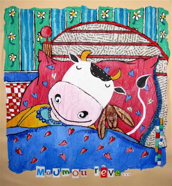 Pintura titulada "MOUMOU REVE..." por Catherine Suchocka, Obra de arte original