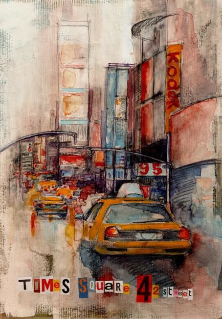 Pintura titulada "Times Square, New Y…" por Catherine Suchocka, Obra de arte original