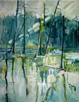 Malerei mit dem Titel "La forêt bleu" von Catherine Suchocka, Original-Kunstwerk