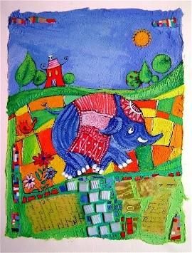 Peinture intitulée "Le petit éléphant b…" par Catherine Suchocka, Œuvre d'art originale