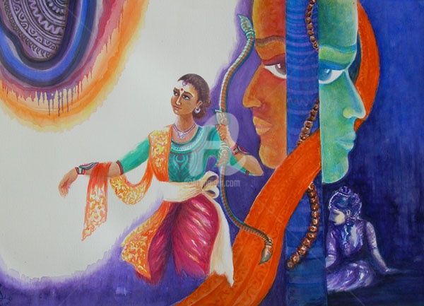 Peinture intitulée "Ami Chitrangada" par Sudakshina Ghosh Nee Datta, Œuvre d'art originale, Aquarelle