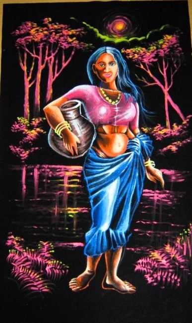 Schilderij getiteld "Village Girl" door Sudath Berugoda Arachchi, Origineel Kunstwerk, Olie