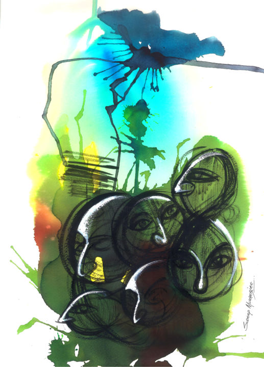 Peinture intitulée "waiting-for-light.j…" par Sudeep Mukherjee, Œuvre d'art originale, Aquarelle