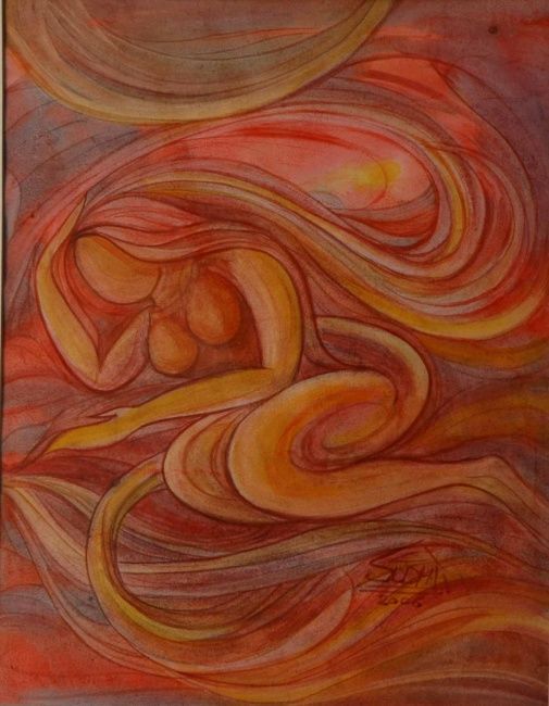 Painting titled "EARTH WITH THE SUN" by Sudha Sama, Original Artwork
