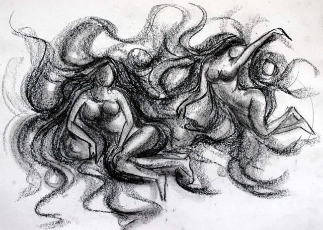 Desenho intitulada "NYMPHS" por Sudha Sama, Obras de arte originais