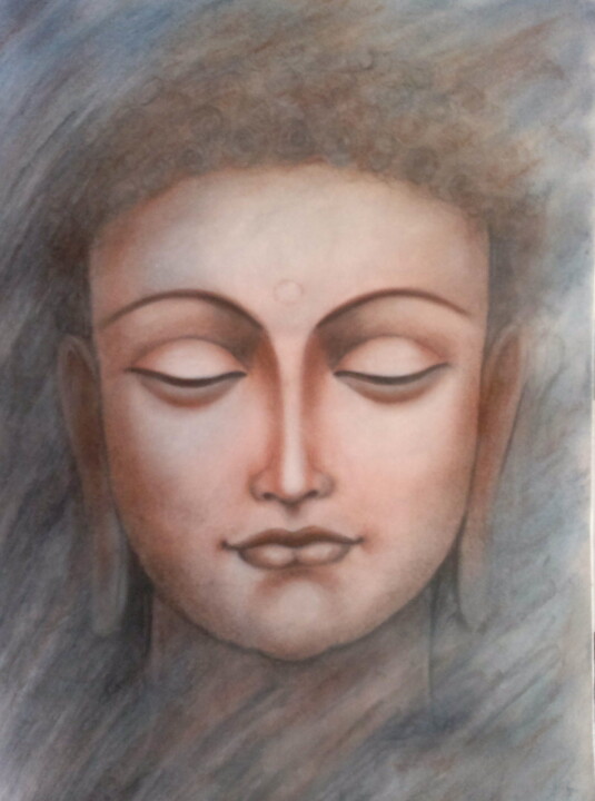 Dessin intitulée "BUDDHA" par Sudha Sama, Œuvre d'art originale, Conté