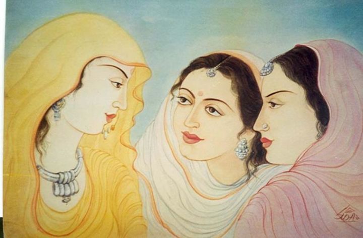 Painting titled "THREE WOMEN" by Sudha Sama, Original Artwork