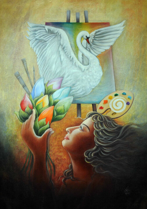 Peinture intitulée "wisdom tree" par Sudha Sama, Œuvre d'art originale