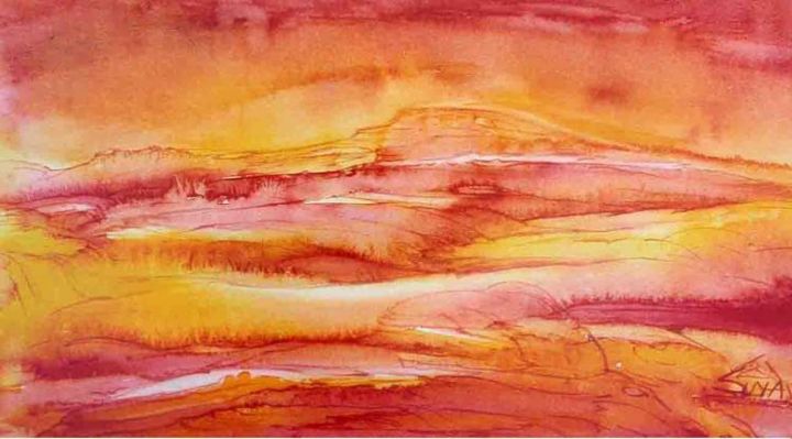 Pintura intitulada "MORNING(RED AND YEL…" por Sudha Sama, Obras de arte originais