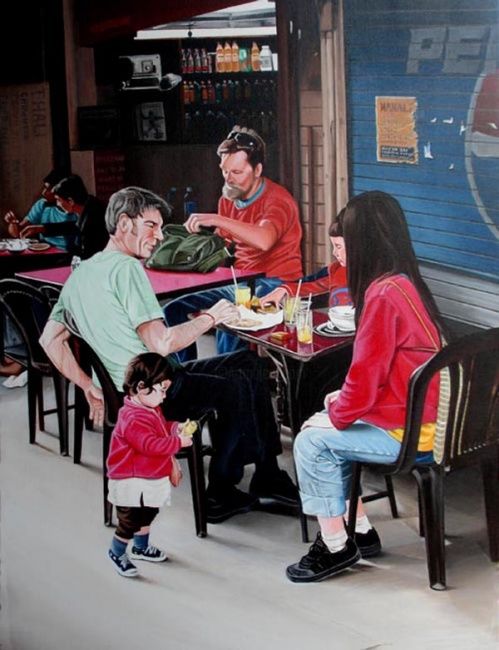Painting titled "Cafe 1" by Sudhir Pillai, Original Artwork, Oil