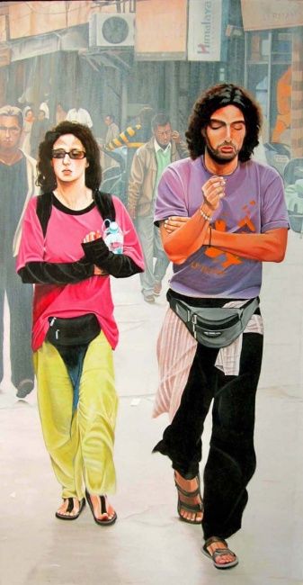 Painting titled "Couple" by Sudhir Pillai, Original Art, Acrylic