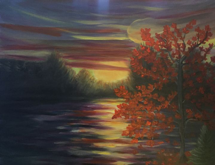 Картина под названием "Autumn Sunset" - Sue Alexander, Подлинное произведение искусства, Акрил