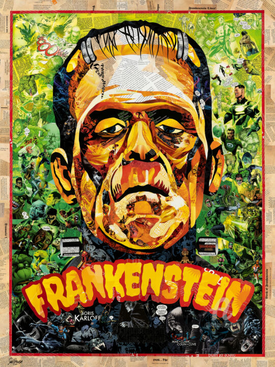 Collages intitolato "Frankenstein's Supe…" da Sue Dowse, Opera d'arte originale, Collages