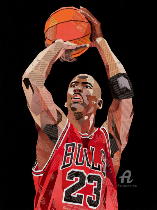 Colagens intitulada "Michael Jordan" por Sue Dowse, Obras de arte originais, Colagens