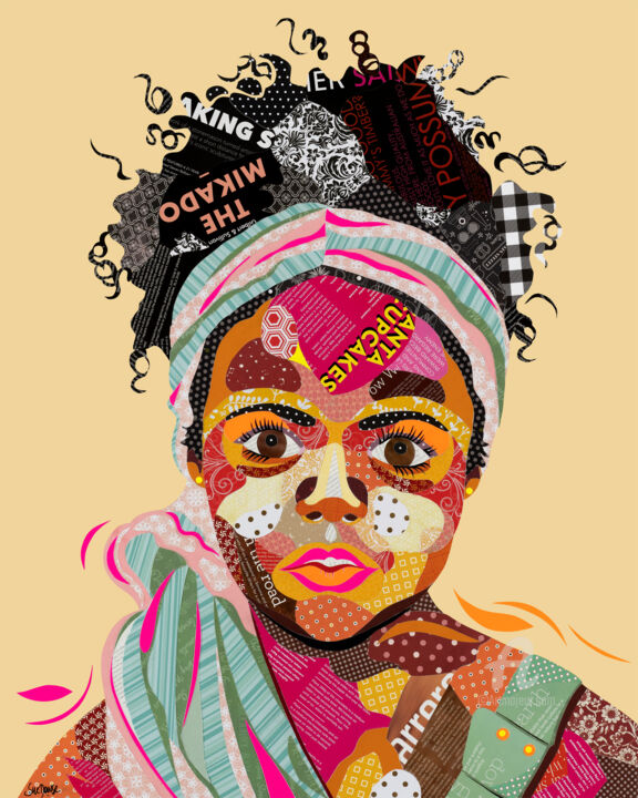 Collages intitulée "African Girl" par Sue Dowse, Œuvre d'art originale, Collages