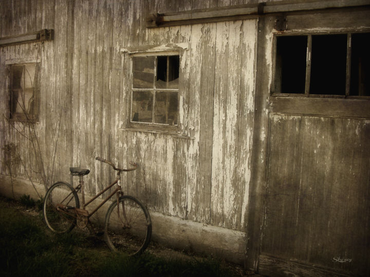 Fotografia intitolato "Bike and Barn" da Skylucy, Opera d'arte originale