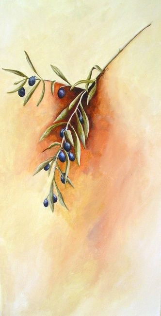 Painting titled "olives" by Sue Harding, Original Artwork, Acrylic