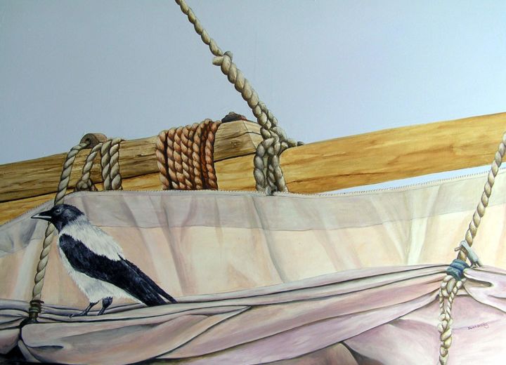 Pintura titulada "Crow's nest Kyrenia…" por Sue Harding, Obra de arte original, Acrílico Montado en Bastidor de camilla de m…