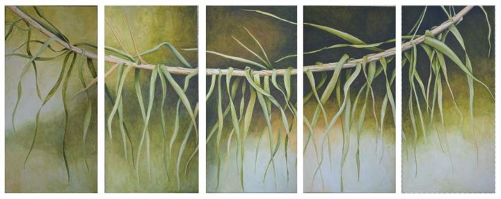 Painting titled "Bamboo" by Sue Harding, Original Artwork, Acrylic