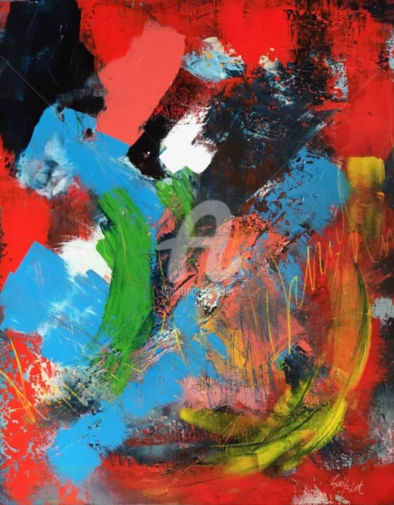Картина под названием "Nouveau départ" - Suely Blot, Подлинное произведение искусства, Акрил Установлен на Деревянная рама д…