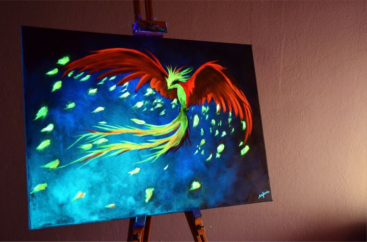 Painting titled "Phoenix in the dark" by Sufiane Wallart, Original Artwork, Acrylic