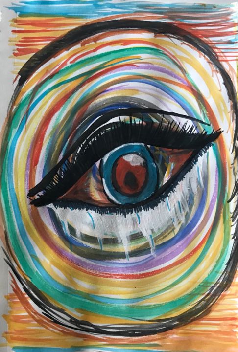 Pintura titulada "eye-talk.jpeg" por Geroo Paints !!, Obra de arte original, Acuarela