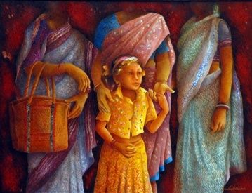 Painting titled "Child's World" by Sudakshina Ghosh, Original Artwork, Oil