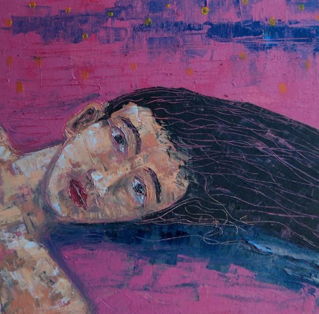 Schilderij getiteld "Laydown before sleep" door Sugi, Origineel Kunstwerk, Olie