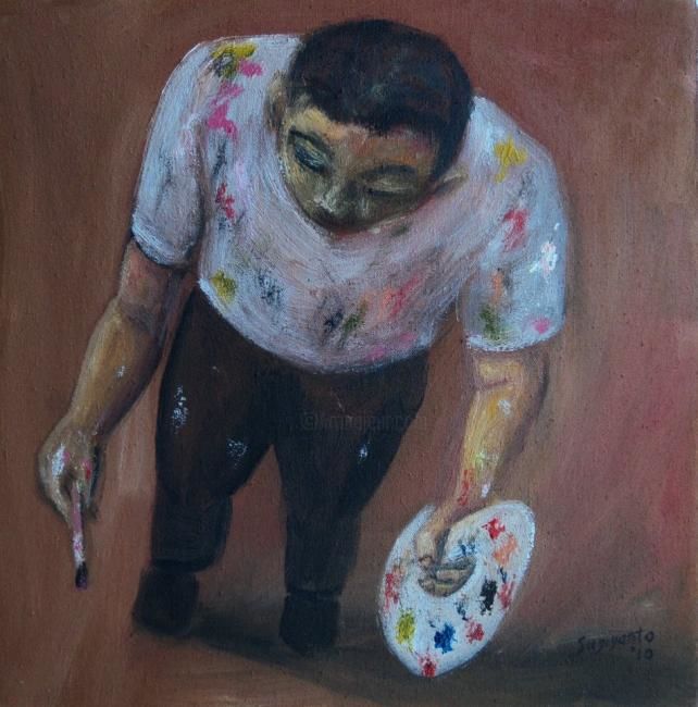 Painting titled "The Painter" by Sugi, Original Artwork, Oil