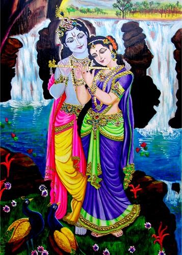 Painting titled "Radha-Krishna  Pain…" by Suja, Original Artwork