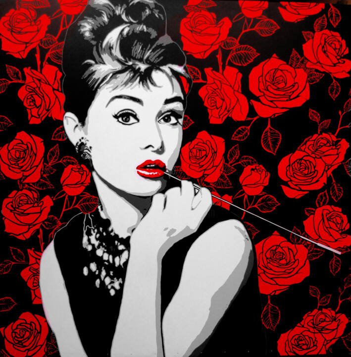 Schilderij getiteld "Audrey Hepburn" door Sujit Karmakar, Origineel Kunstwerk, Acryl