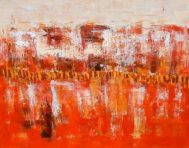 Painting titled "Procession In Red S…" by Sukarsa, Original Artwork, Oil