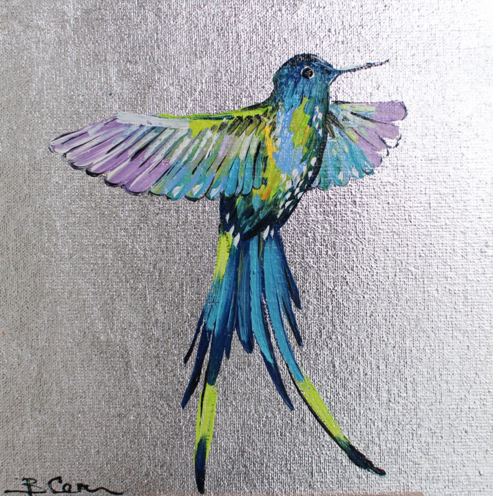 Schilderij getiteld "Hummingbird Paintin…" door Viktoria Sukhanova, Origineel Kunstwerk, Olie