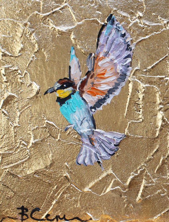 Schilderij getiteld "Hummingbird oil Pai…" door Viktoria Sukhanova, Origineel Kunstwerk, Olie