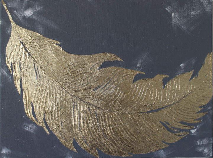 Painting titled "Gold Feather boho g…" by Viktoria Sukhanova, Original Artwork, Acrylic