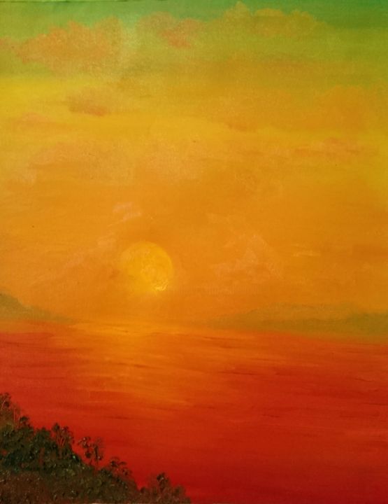 Painting titled "Peach Sunset" by Suleiman, Original Artwork, Oil