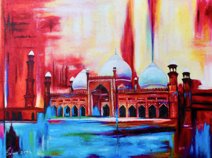 Painting titled "Badshahi Mosque" by Suleman Rehman, Original Artwork, Acrylic