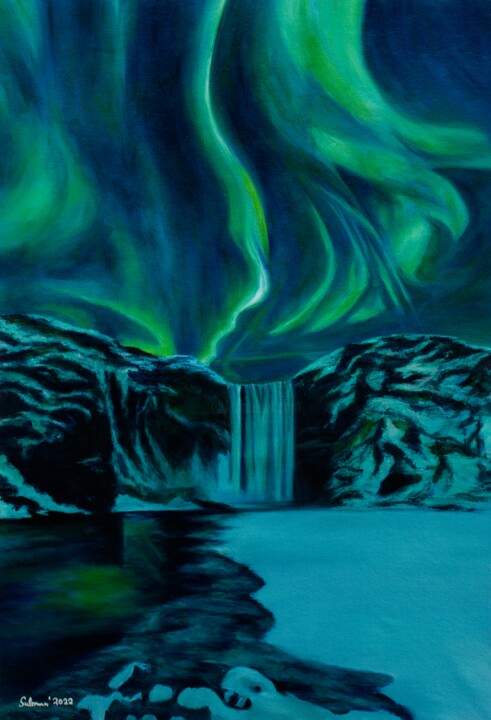 绘画 标题为“Aurora borealis Nor…” 由Suleman Rehman, 原创艺术品, 油