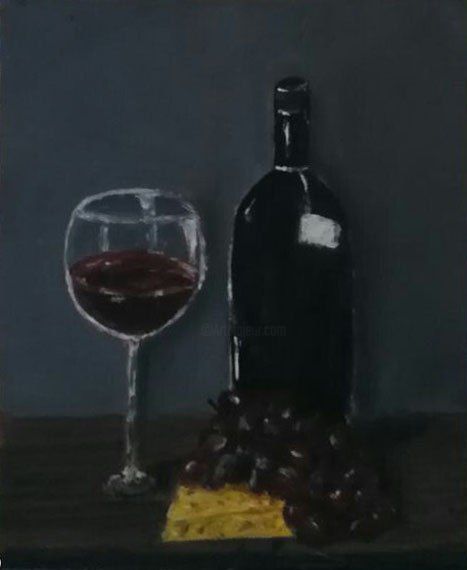 Malarstwo zatytułowany „The wine” autorstwa Equilibrium Art, Oryginalna praca, Olej