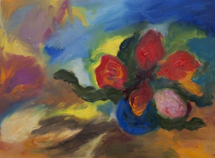 Картина под названием "Розы" - Irina Kazanskaya, Подлинное произведение искусства, Масло