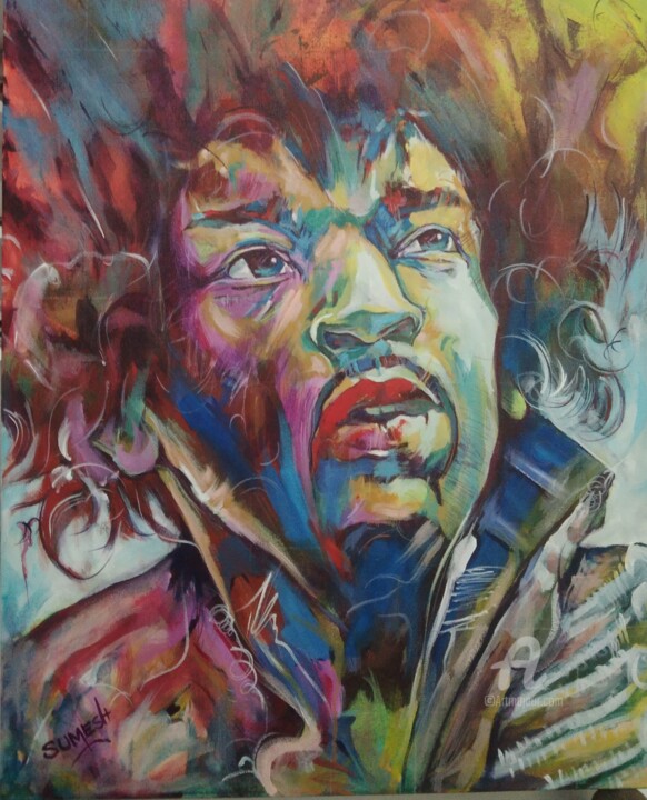 Painting titled "Jimmi" by Sumesh Cs, Original Artwork, Acrylic