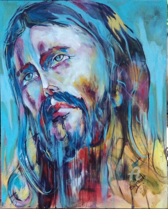 Pittura intitolato "Christ-jesus" da Sumesh Cs, Opera d'arte originale, Acrilico